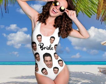 Custom Face Braut Badeanzug, personalisierte Foto Hen Suit, Damen Bademode