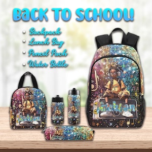 Personalized Afro Boy SchoolBag,Custom Backpack with Name,Teen backpack,Back to School,Book Bag,LunchBag,Pencil Pouch,Bottle,Gift for Boys