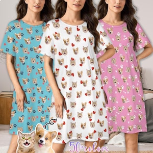 Custom Pet Face Pajama Dress, Personalized Dog/Cat Nightgown