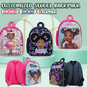 Custom Backpack with Name,Personalized Bag,Toddler Backpack,Back to School Gift,Afro Black Girls Bag,Cute SchoolBag with Name,Birthday Gift
