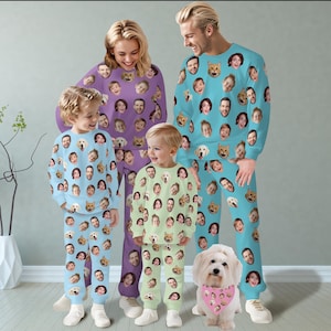 Custom Pajama Set with Face Christmas Matching Photo Family Pajama Set Personalized Pic Sleepwear Long Sleeve Pj Christmas Gift for Dad Mom