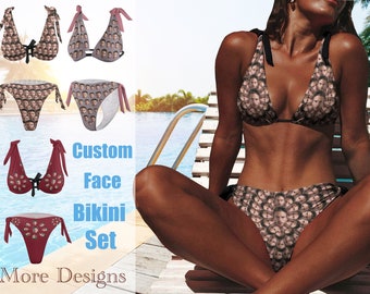 Custom Photo Bikini Set, Strappy Bikini,Personalized Face Bikini Set,Gift for her,Women's Swimwear,Best Gift,Beach Wear,Holiday Swimsuit