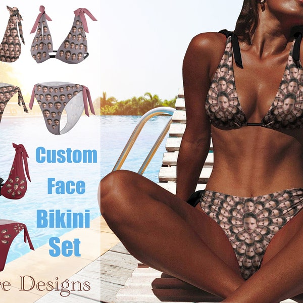 Custom Photo Bikini Set, Strappy Bikini,Personalized Face Bikini Set,Gift for her,Women's Swimwear,Best Gift,Beach Wear,Holiday Swimsuit