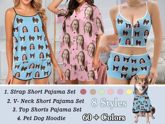 Custom Face Pajama Set photo Pajama Set Cami Strap Pajamas customized Sleepwear short Pajama Set dog Hoodie best Gift for Her gift for Mom Etsy UK