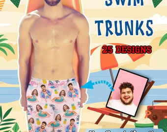 Custom Face Swim Trunk Personalized Photo Men&#39;s Beach Swim Shorts Hawaiian Short for Dad Bachelor Party Father&#39;s Day Trip Vacation Gift