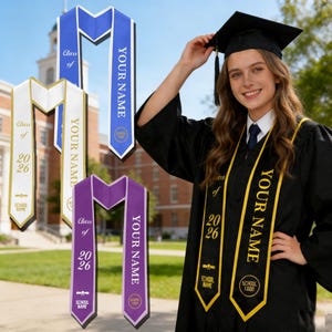 Personalized Class of 2026 Graduation Sash, Custom Text & Logo Graduate Stole,Graduation Gifts