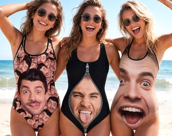 Personalized Photo Swimsuit, Personalized Face Hen Suit, Women's One-Piece Swimwear,Gift for her