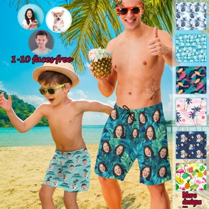 Custom Funny Face Swim Shorts,Personalized Pic Men&#39;s Beach Swim Trunk,Youth Hawaiian Shorts,Bachelor Party,Vacation Gift,Beach Shorts