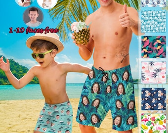 Custom Face Swim Trunks, Personalized Men's Hawaiian Beach Shorts
