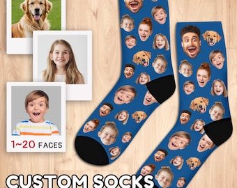 Aangepaste gezichtssokken, gepersonaliseerde fotosok, sokken huisdiergezichten, cadeau voor vader opa moeder!