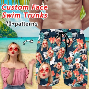 Custom Swim Trunk with Face,Personalized Photo Men&#39;s Beach Shorts,Dog Face Hawaiian Shorts,Bachelor Party,Summer Gift,Men&#39;s Swimwear Shorts