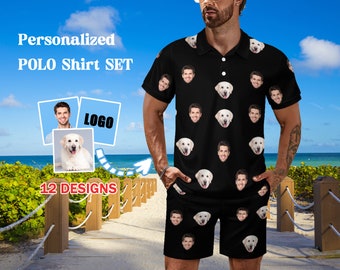 Benutzerdefiniertes Logo POLO-Shirt Personalisiertes Gesicht POLO-Shirt-Set mit Bildern Text Gag Geschenk Party Herren Shirts Vatertagsgeschenk, Geschenk für Papa
