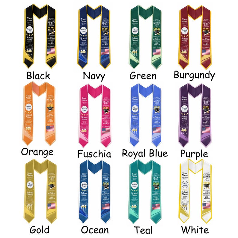 Custom Text & Logo Graduate Sash,personalized Graduation Stole Class of ...