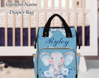 Custom Diaper Bag | Personalized Backpack with Name | Cute Elephant Diaper Bag | Mummy Bag | Baby Shower Gift for Mom | Travel Backpack