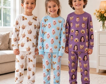 Personalized Kids Photo Pajamas,Custom Pet Face Pajama Set,  Family Matching Pajamas,Birthday Gift