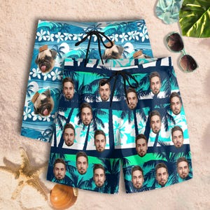 Custom Face Swim Trunk Custom Photo Men&#39;s Beach Shorts Hawaiian Shorts for Boyfriend/Dad Bachelor Party Father&#39;s Day Gift Gag Gift