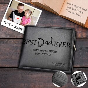 Billetera con foto personalizada, billetera de cuero PU, regalo plegable con foto y nombre grabados para el mejor papá, regalo de aniversario para él, regalo del día del padre