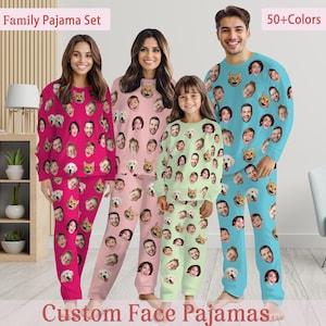 Custom Face Pajama Set,Christmas Matching Family Pajama Set,Personalized Photo Long Sleeve Pj,Custom Christmas Gift for Dad Mom Boy Girl