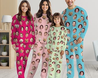 Pigiama personalizzato con volto, pigiama per la famiglia con foto abbinata personalizzata