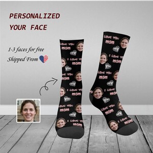 Benutzerdefinierte Foto Socken Soft Love You Mom Crew Socken für Männer Frauen Unisex Vatertag Muttertag Geschenke DIY