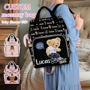 Benutzerdefinierte Name Windeltasche Rucksack personalisierte Text Afro Mädchen Bär Kaninchen Meerjungfrau Tasche MummyDaddy Baby Windeltasche Baby Shower Geschenk Neugeborene Geschenk