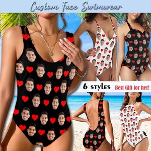 Gepersonaliseerde badpak met gezicht, damesbadmode met gezicht, aangepaste fotobadmode, zomervakantiecadeaus, bruidsfeest, vrijgezellenfeest cadeau