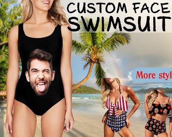 Custom Face Swimsuit Personalized Photo Bikini Bathing Suit with Text Swimwear Bachelorette Party Birthday Anniversary Wedding Gift for Her
