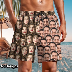 Personalized Face Men&#39;s Swim Trunk Custom Photo Beach Shorts Hawaiian Shorts for Boyfriend/Dad Bachelor Party Father&#39;s Day Gift Gag Gift