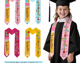 Étole de remise des diplômes de maternelle avec prénom personnalisé, écharpes de maternelle personnalisées pour enfants, promotion 2026
