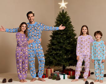 Anpassat ansiktspyjamaset, personliga fotopyjamasar, matchande familjekläder