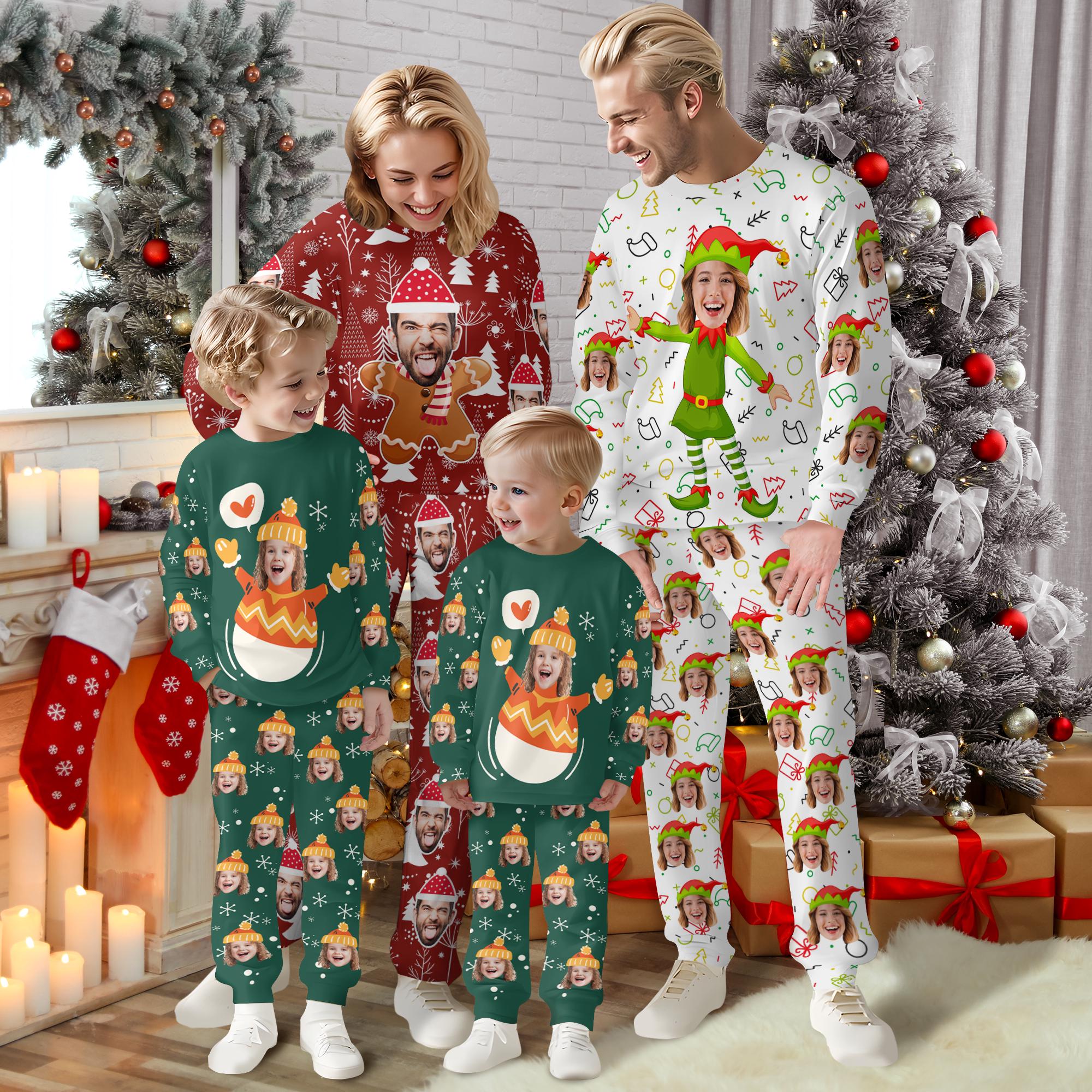 Pigiami Natalizi Coordinati Per Famiglia – Set 2 Pezzi Donna/uomo/bambino, Stampa Natalizia Rossa E Nera