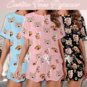 Custom Face Pajamas,Personalized Women Pajama,Dog/Cat/Baby Face on Pajama,Custom Photo Pajama Set,Personalized Birthday Gift,Gift for Mom