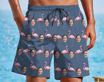 Custom Face Swim Trunks, Personalized Photo Beach Shorts, Gag Gift