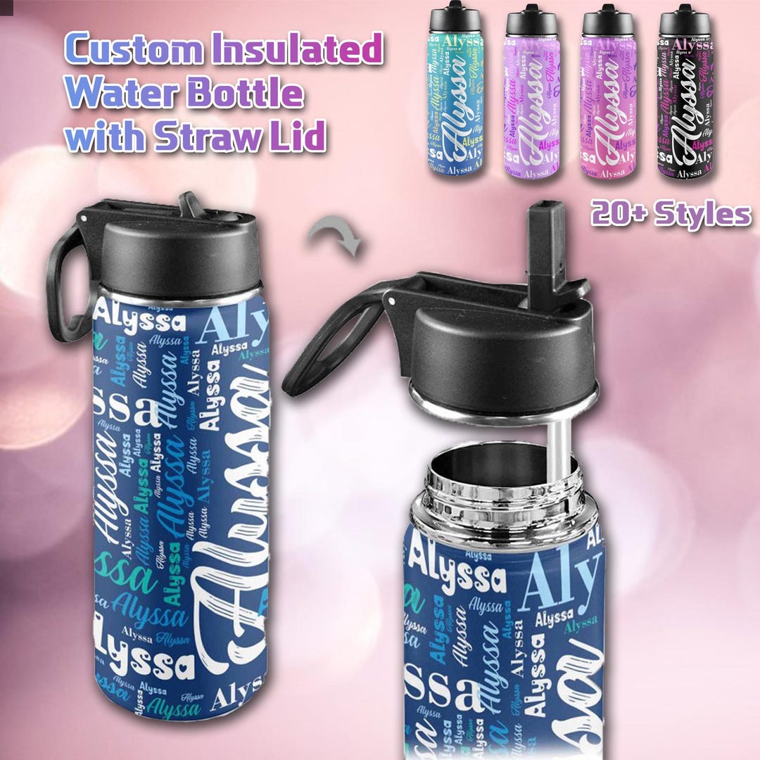 Custom Name Insulated Water Bottle With Straw Lid, Stainless Steel - Etsy