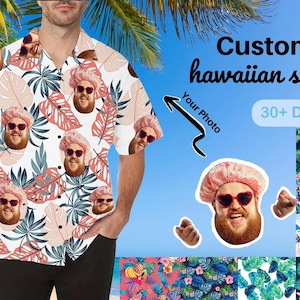 Custom Hawaiian Shirt with Face Personalised Hawaiian Shirt with Any Images Gag gift for men Bachelor Party Men Shirt Xmas Gift,Gift for Dad