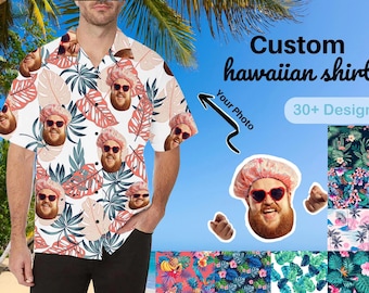 Custom Hawaiian Shirt with Face Personalised Hawaiian Shirt with Any Images Gag gift for men Bachelor Party Men Shirt Xmas Gift,Gift for Dad