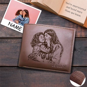 Billetera con foto personalizada, billetera de cuero PU, billetera plegable con foto familiar grabada, regalo para él, regalo de aniversario para él, regalo de San Valentín