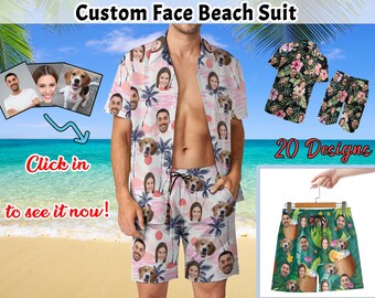 Benutzerdefinierte Gesicht Strand Anzug, personalisierte Hawaii-Shirt Set, Herren Hunde Gesicht Badeanzug, Foto Shirt für Junggesellenabschied, Bilder auf Strand Shorts, Geschenk