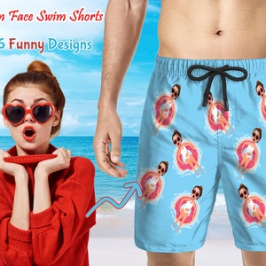 Custom Funny Face Swim Shorts,Personalized Pic Men&#39;s Beach Swim Trunk,Hawaiian Shorts for Men,Bachelor Party,Trip Vacation Gift,Beach Shorts