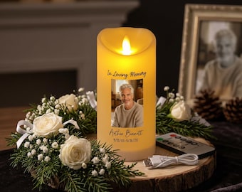 Custom Photo In loving Memory Flameless Candles Gift,Personalized LED Candles with Picture & Name
