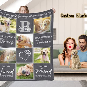 Custom Memorial Blanket with Photos Loss of Dog Cat Pet Personalized Sympathy Bereavement Blanket with Picture Text in Loving Memory Gift