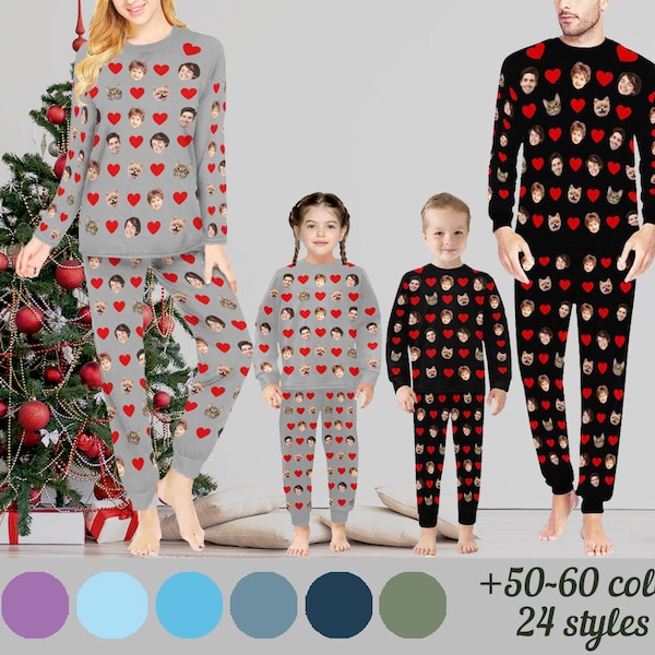 Ensemble pyjama personnalisé avec photo, pyjama visage, pyjama de Noël pour famille, vêtements de nuit personnalisés, visage sur pyjama, cadeaux d'anniversaire/Noël