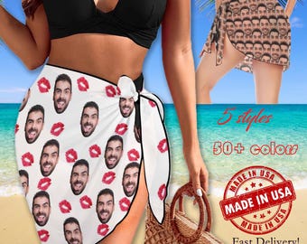 Pareo de playa con diseño facial personalizado, salida de baño anudada, regalo personalizado