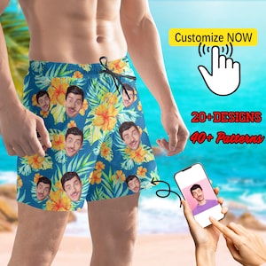 Custom Face Swim Trunk Personalized Photo Men&#39;s Beach Swim Shorts Hawaiian Short for Dad Bachelor Party Father&#39;s Day Trip Vacation Gift