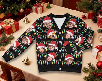 Custom Face Christmas Cardigan, Personalized Ugly Sweater Gift