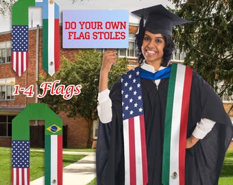 Custom Country Flag Graduation Stole, Personalized Class of 2026 Sash