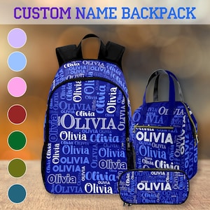 Mochila personalizada con nombre, mochila escolar con texto personalizado, lonchera portátil, estuche para lápices, regalo de vuelta al cole, mochila de viaje, conjunto de tres piezas