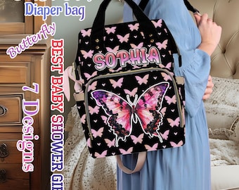 Personalized Diaper Bag Backpack, Multi-Functional Baby Shower Gift