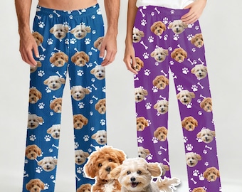 Custom Pet Face pyjamabroek, gepersonaliseerde fotobroek, kerstcadeau voor hond-/kateigenaar