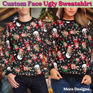 Custom gezicht kerst lelijke trui, gepersonaliseerd gezicht sweatshirt, foto sweater, lelijke trui partij sweater grappige kerst truien cadeau